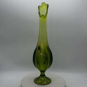 Viking Glass 6 Petal Footed Swung Vase Avocado Green 13.5" Tall Vtg Video